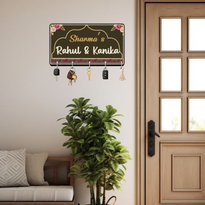 Personalised Nameplate Key Stand with 5 Hooks for Home Entrance Decor